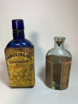 Vintage Antique Pharmacy Apothecary Medicine Bottles 2 Cobalt Blue Gargling Pond
