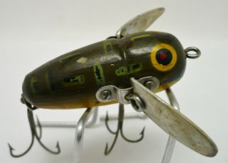 Vintage Fishing Lure,  Heddon Crazy Crawler,  2 - Piece Hardware,  Bull Frog,  Wood