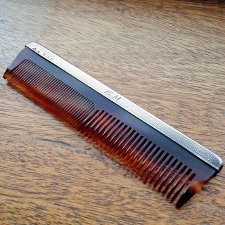 Vintage 1950s Hallmarked Sterling Silver Mounted Faux Tortoiseshell Hair Comb