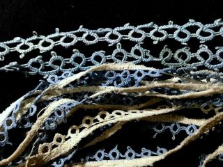 Two Vintage Lovely Blue Tatting Laces Inserts Trims 47 " X 7/8 " ; 15 " X 7/8 "