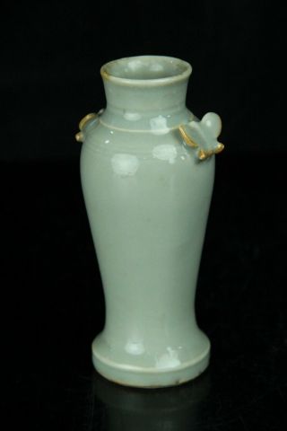 Jul154 Chinese Antique Celadon Porcelain Small Pot Butterfly Ear Vase Bottle