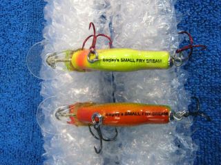 Bagley ' s Small Fry Bream Crankbaits Two Vintage Balsa Wood Fishing Lures 7