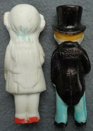 Antique All Bisque Wedding Cake Dolls Toppers Bride and Groom 1930s Japan 2