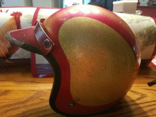 Vintage SHOEI Red & Gold Glitter Metalflake Motorcycle Helmet with Red Visor 2