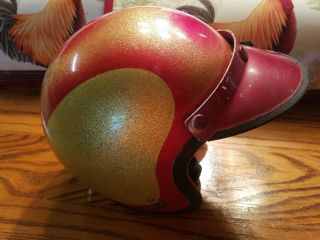 Vintage SHOEI Red & Gold Glitter Metalflake Motorcycle Helmet with Red Visor 5