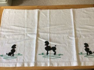 Vintage Tablecloth Embroidered Black French Poodle Dogs,  Mat,  Sofa Back Cover