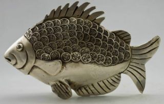 Collectible Old Tibet Silver Handwork Carved Guangxu Coin Fish Statue