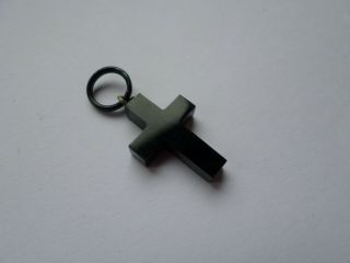 Tiny Antique Whitby Jet Cross Pendant Or Charm 20 Mm X 12 Mm