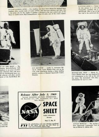 Vintage 1969 Official Nasa Apollo 11 Space Sheet Poster: Vol.  7,  No.  9