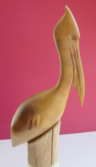 Vintage 9 1/2 " Tall Carved Wood Pelican