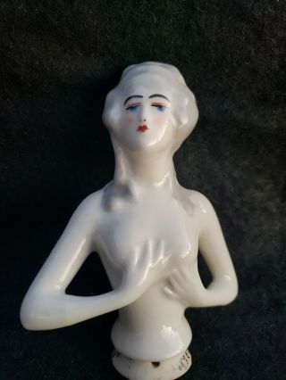 Vintage 5 " Nude Porcelain Bisque Pin Cushion Half Doll Made In France