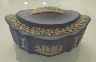 Antique Blue Wedgwood Jasperware “silver” Covered Trinket Box Made In England
