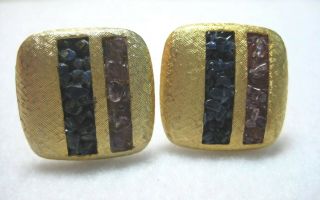 Vintage Brushed Gold Square Cuff Links With Semi Precious Nuggets