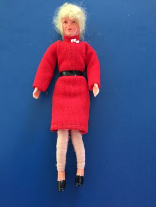 Vintage Caco Dollhouse Woman In Red Dress Doll Miniature 1:12 Scale