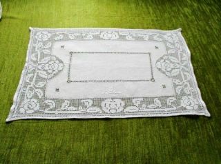 Antique Tray Cloth Italian Embroidered Net & Hand Embroidery