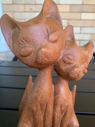 Vintage Mid Century Carved Wood Wooden Siamese Cats Kittens 3