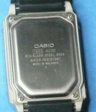 CASIO A200 Illuminator Inverse LCD Watch Chronograph Runs - Partial Band 2
