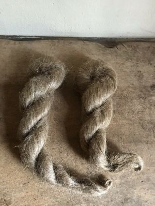 2 Early Antique Long Flax Twist Braids Textile Aafa