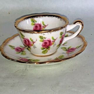 Vtg.  Salisbury Bone China Miniature Rose Tea Cup And Saucer Made In England 2972