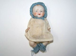Vintage Antique All Bisque Wire Jointed Baby Doll Marked Nippon 4 - 3/4 "
