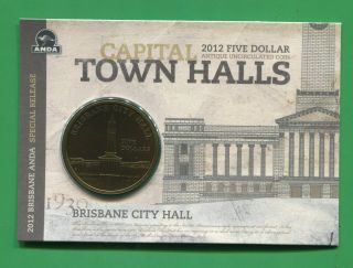 2012 $5 Antique Uncirculated Coin: " Brisbane City Hall.  "