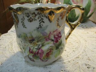 Antique Made In Germany High Relief Roses Shaving Mug With Heavy Gold Trim