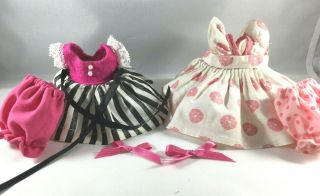 2 Vintage Dresses Fit Ginny: Pink W - Black Stripes & White W - Pink Floral (no Doll)