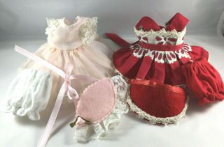 2 Vintage Dresses Fit Ginny - Pink & Frilly And Red Pleated (no Doll)