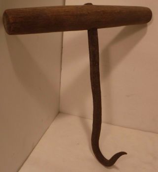 Vintage Primitive Wrought Iron Barn Hay Bail Hook Hand Tool 11 " Meat / Ice Hook