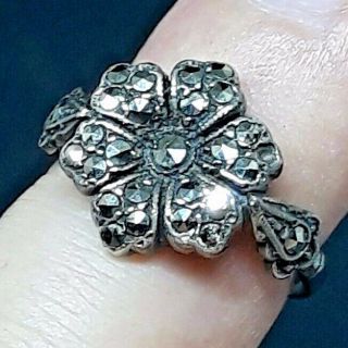 Antique Art Deco Sterling Silver Ring With Marcasite Stones Uk Size N 1/2