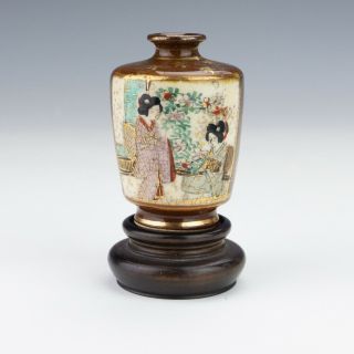 Antique Japanese Satsuma Pottery - Hand Painted & Gilded Miniature Oriental Vase