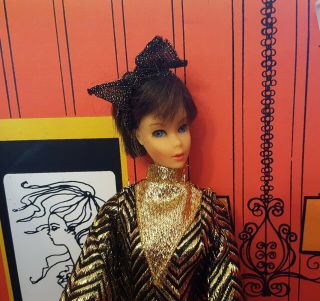 VTG Barbie Clone FAB - LU BABS PREMIER Gold METALLIC & BLACK MINI w/ BOOTS & PURSE 2