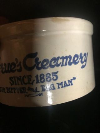 Vintage LeGeue’s creamery Blue & White stoneware advertising butter crock 7