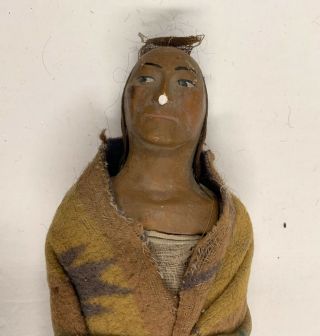 Antique 12.  5” Tall Composition & Wood Skookum Indian Brave Doll