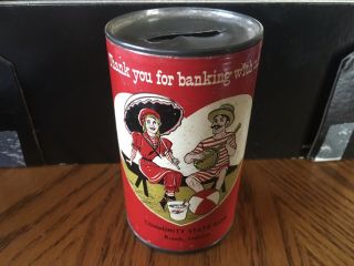 Vintage Antique Tin Round Can Coin Bank Community State Bank Brook Indiana Nr