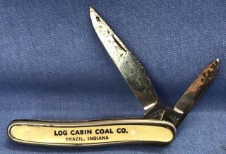 Antique •log Cabin Coal Co• Vintage Brazil Indiana/in •advertising Pocket Knife•
