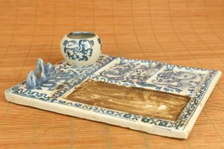 Big Chinese Old Porcelain Dragon Inkstone Writing - Brush Washe Brush Pen Stand