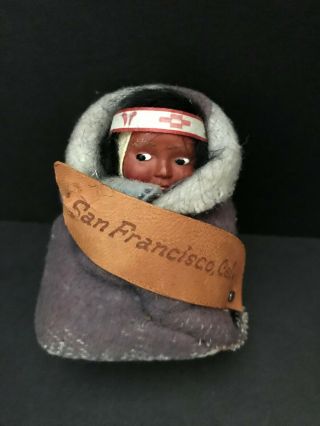 Vintage 1930 Native American Papoose Doll Souvenir Of San Francisco,  Hand Sewn