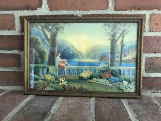 Vtg Print Litho Picture 10” X 15” Lady By The Lake Louis F.  Dow Co St.  Paul