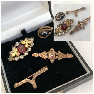 Antique Victorian Jewellery Gold & Paste Set Sweetheart Brooch / Pins