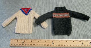 Two Vintage Small Size Hand Knit Doll Sweaters