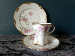 Antique Haviland France,  Bone China Chocolate Cup,  Saucer & Plate 1895