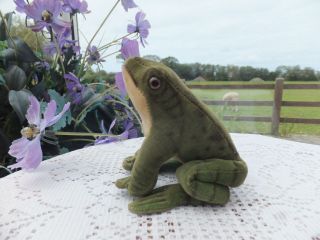 3.  5 " Lifesize Vintage German Steiff Toy Froggy Frog Toad Green Velvet Wood Fill
