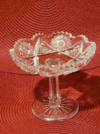 Antique Signed P & B Brilliant Cut Crystal 4.  5 " Compote