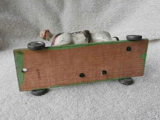 Sweet Little Antique German Horse Pull Toy on Wood Platform & Tin Wheels 5