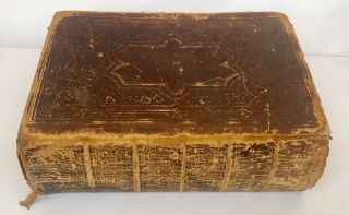Antique Holy Bible Old And Testament American Bible Society Dated 1866 Nr
