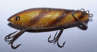 Vtg.  Heddon Dowagiac Crab Wiggler Wood Fishing Lure - 3 3/4 " - " U " Collar