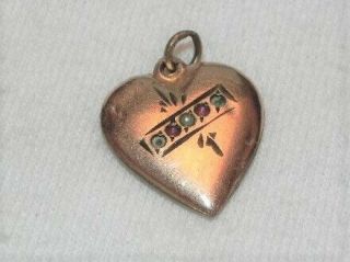 Antique Victorian Etched Gold Filled Heart Charm Pendant Purple Stone