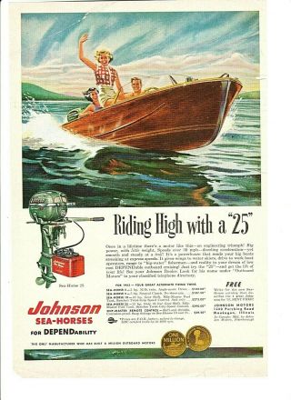 Vintage March 1953 Johnson Sea - Horse 25hp Outboard Art,  Hunting & Fishing Cover