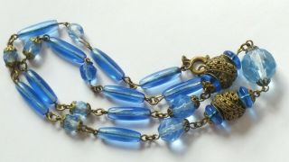 Czech Antique Art Deco Wired Blue Glass Bead Necklace